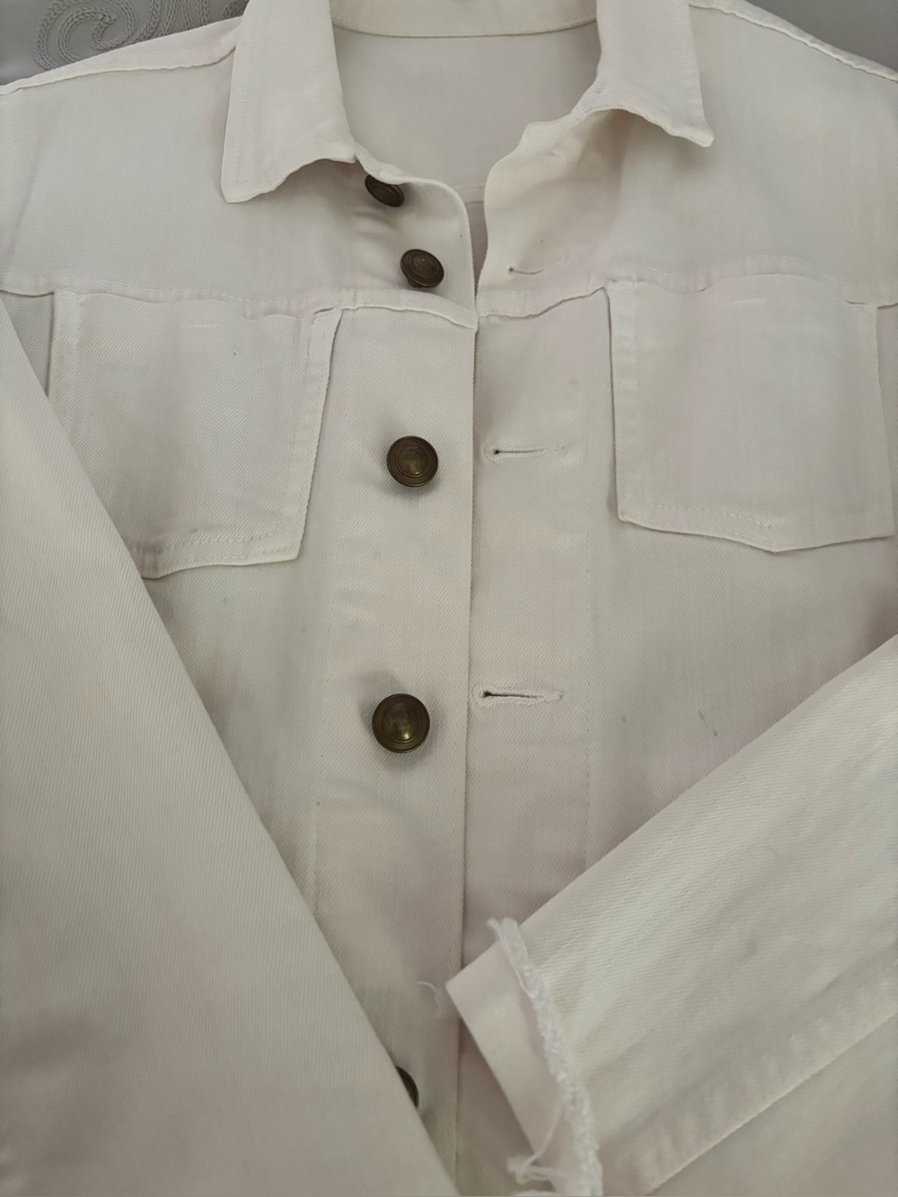 L”Agence. Denim Cream Button-Front Jean Jacket